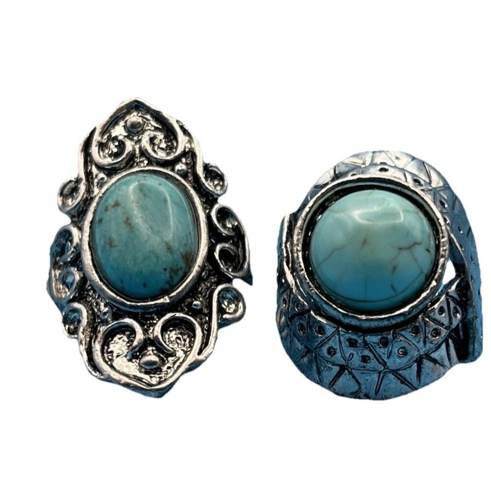 Turquoise Rings Boho Maximalist Elevated Setting Electro Plated S 6 Whimsy Goth